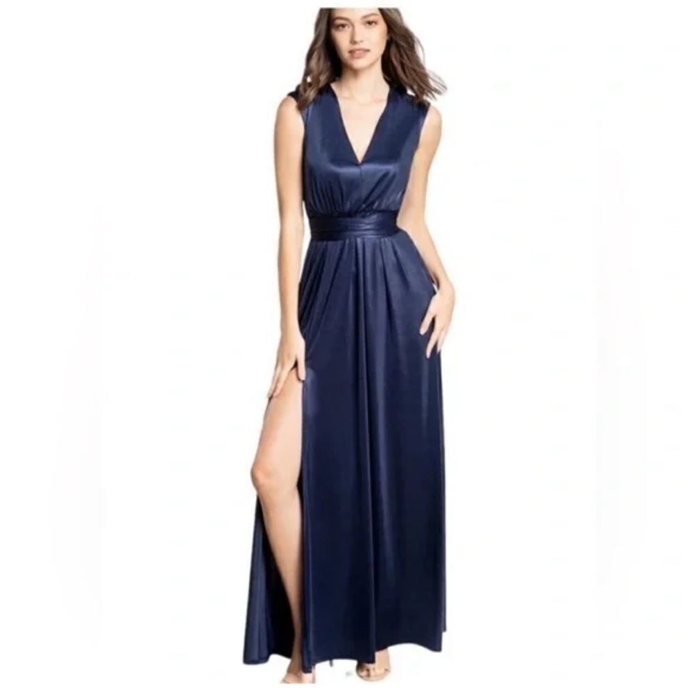 Dress The Population Krista Navy Blue Satin Cocktail Maxi Dress| Size Xxl